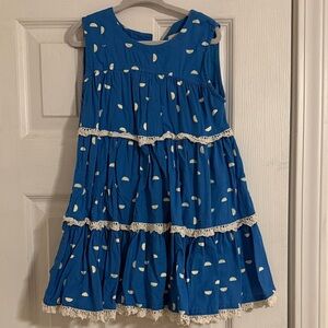 Pink Chicken Blue Kids Dress with Cream Accents